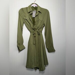 Olive Green Belted Shirt Dress NWT